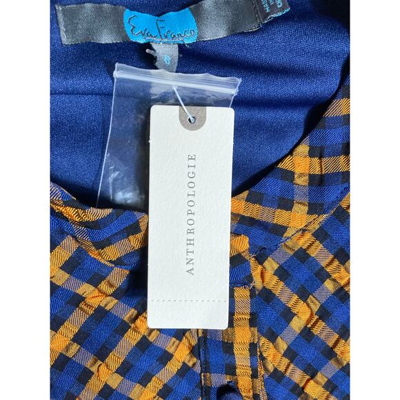 Women Blouse Shirt Top Eva Franco Blue Orange Black Button Up Size 8 NWT - Picture 3 of 10
